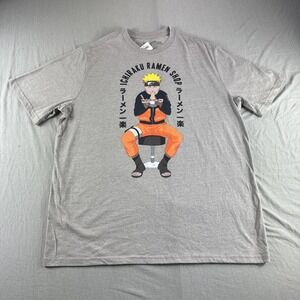 Naruto Shippuden T-Shirt Size L Ichiraku Ramen Shop Beige Short Sleeve Anime NEW